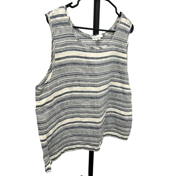 Artisan NY Womens Linen Sleeveless Top Size L Blue & White Stripes - Picture 3 of 8
